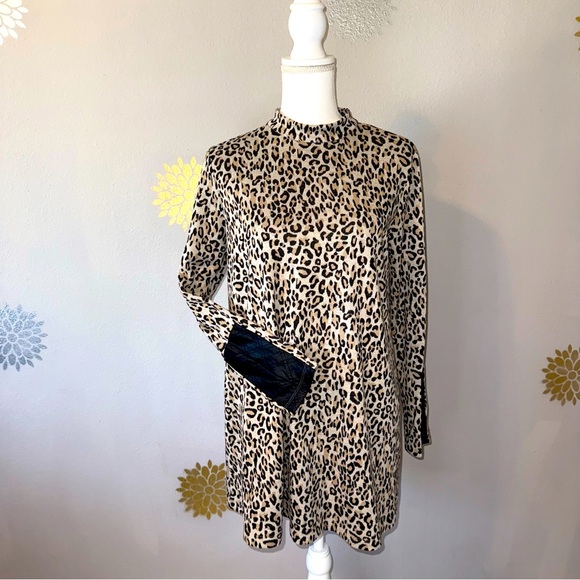 Dresses & Skirts - Tyler Boe Tan Leopard Animal Exotic Print Long Sleeve Women’s Dress Casual Cic